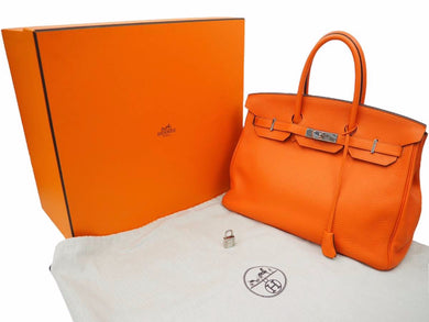 HERMES エルメス BIRKIN バーキン35 オレンジ シルバー金具 トゴ ハンドバッグ □R刻印 中古 47947 正規品