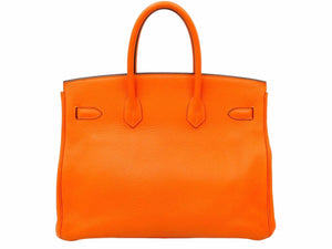 HERMES エルメス BIRKIN バーキン35 オレンジ シルバー金具 トゴ ハンドバッグ □R刻印 中古 47947 正規品
