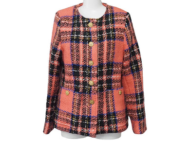 GUCCI グッチ タータン 金ボタン ウール ツイードジャケット ピンク 711528 ウール ナイロン 美品 中古 47955 