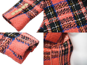 GUCCI グッチ タータン 金ボタン ウール ツイードジャケット ピンク 711528 ウール ナイロン 美品 中古 47955 