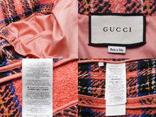 画像をギャラリービューアに読み込む, GUCCI グッチ タータン 金ボタン ウール ツイードジャケット ピンク 711528 ウール ナイロン 美品 中古 47955 