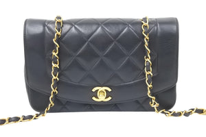 CHANEL シャネル ヴィンテージ ダイアナ22 マトラッセチェーンショルダーバッグ 2番台 ブラック ゴールド金具 美品 中古 48008