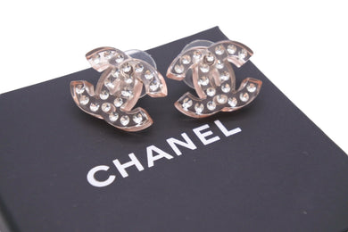 美品 CHANEL シャネル ピアス ココマーク ピンククリア ラインストーン 18S ピンク シルバー中古 48040