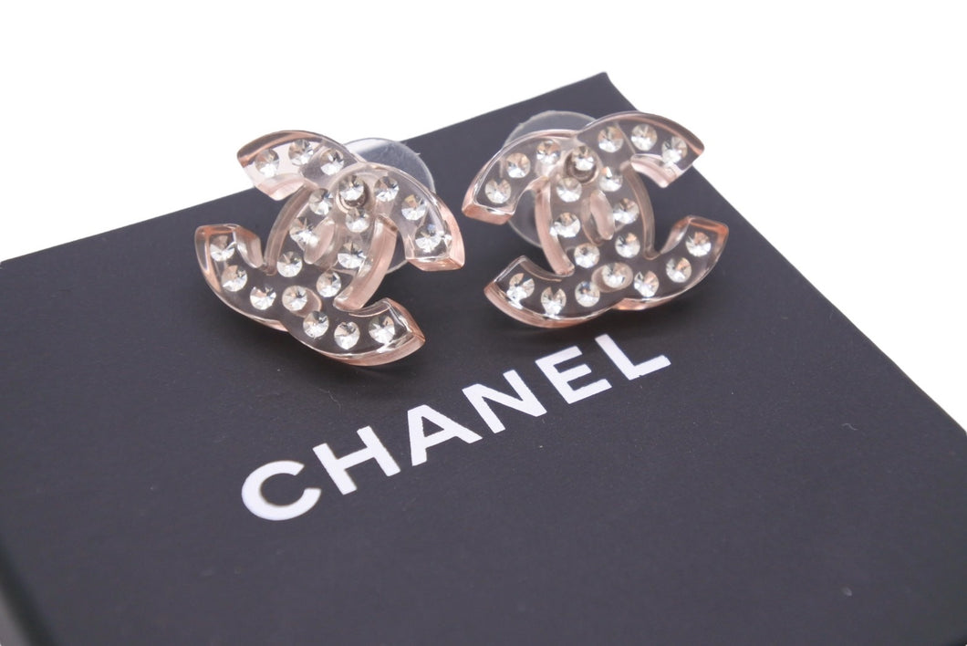 美品 CHANEL シャネル ピアス ココマーク ピンククリア ラインストーン 18S ピンク シルバー中古 48040