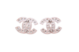 美品 CHANEL シャネル ピアス ココマーク ピンククリア ラインストーン 18S ピンク シルバー中古 48040