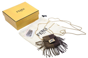 FENDI フェンディ ポーチ AirPodsケースチェーンポーチ ビーズ ブラウン グリーン ゴールド金具 美品 中古 48053