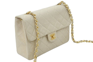 [USED/中古]CHANEL シャネル ショルダーバッグ ベージュ ラムスキン ゴールド金具 Cランク 中古 48054