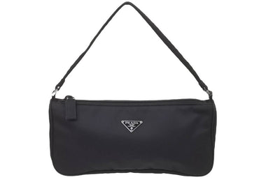 PRADA プラダ アクセサリーポーチ NERO ハンドバッグ ナイロン 小物入れ ロゴ プレート MV633 美品 中古 48091
