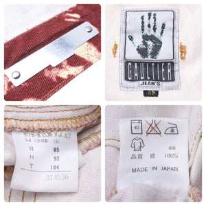 Jean Paul GAULTIER ジャンポール・ゴルチェ フェイスプリントデニムジャケット ボルドー ホワイト サイズ42 美品 中古 48105 