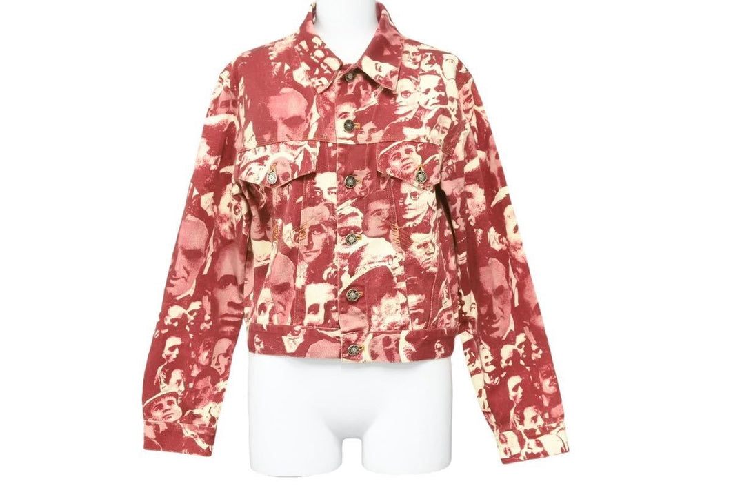 Jean Paul GAULTIER ジャンポール・ゴルチェ フェイスプリントデニムジャケット ボルドー ホワイト サイズ42 美品 中古 48105 