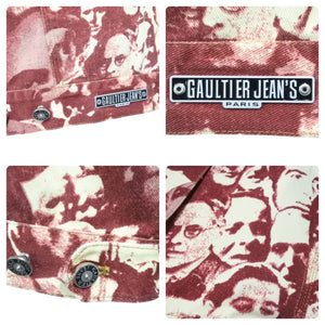 Jean Paul GAULTIER ジャンポール・ゴルチェ フェイスプリントデニムジャケット ボルドー ホワイト サイズ42 美品 中古 48105 