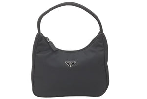 PRADA プラダ ハンドバッグ テスート ナイロン ブラック 三角ロゴ シルバー金具 美品 中古 48116