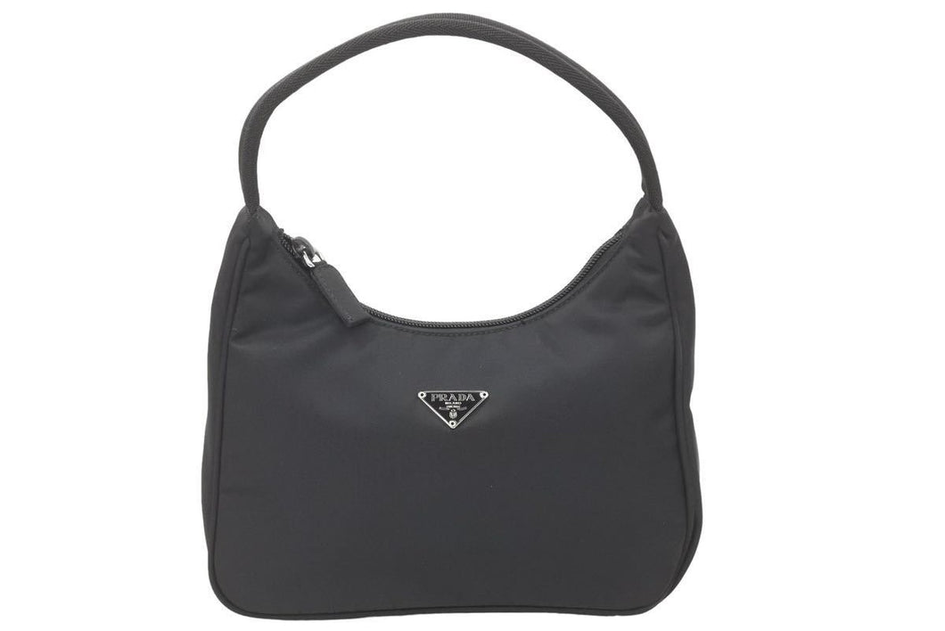 PRADA プラダ ハンドバッグ テスート ナイロン ブラック 三角ロゴ シルバー金具 美品 中古 48116