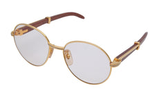 Load image into Gallery viewer, Cartier カルティエ メガネ 眼鏡 ウッドテンプル サングラス アイウェア 度あり カラーレンズ 135b 55□18 美品 中古 48148
