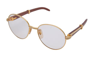 Cartier カルティエ メガネ 眼鏡 ウッドテンプル サングラス アイウェア 度あり カラーレンズ 135b 55□18 美品 中古 48148