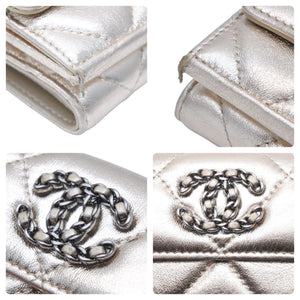 CHANEL シャネル マトラッセ 三つ折り財布 スモールフラップウォレット 31番台 2021年 レザー ゴールド シルバー 美品 中古 48154