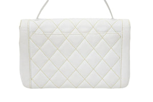 CHANEL シャネル ワイルドステッチ フラップ ハンドバッグ ココマーク 9番台 ラムスキン ホワイト ゴールド金具 美品 中古 48157