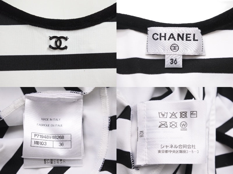 極美品 CHANEL シャネル ボーダー スイムウェア 水着 ブラック ホワイト ココマーク P71948V48268 ロゴ サイズ36  48184