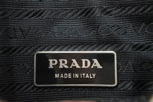 PRADA プラダ ミニトートバッグ ハンドバッグ トライアングルロゴ ツイード レザー ベージュ ブラック アイボリー 良品 中古 48241