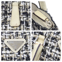 Load image into Gallery viewer, PRADA プラダ ミニトートバッグ ハンドバッグ トライアングルロゴ ツイード レザー ベージュ ブラック アイボリー 良品 中古 48241