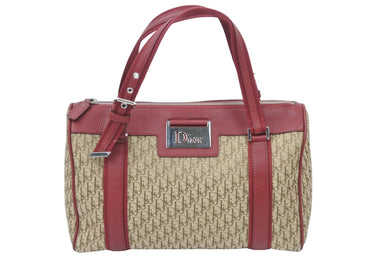 ChristianDior クリスチャンディオール ボストンバッグ トロッター柄 キャンバス レザー レッド ベージュ 美品 中古 48226