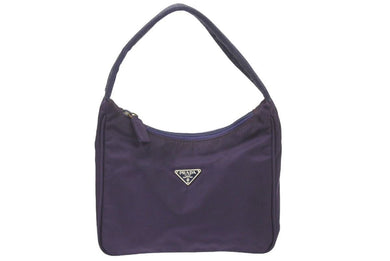 PRADA プラダ ホーボー ナイロン ハンドバッグ パープル 紫 MV519 ミニバッグ 三角ロゴ金具 プレート 美品 中古 48272