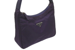 PRADA プラダ ホーボー ナイロン ハンドバッグ パープル 紫 MV519 ミニバッグ 三角ロゴ金具 プレート 美品 中古 48272