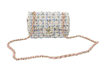 新品同様 CHANEL シャネル ミニマトラッセ ツイード フラップバッグ ショルダーバッグ ラムスキン 中古 48279