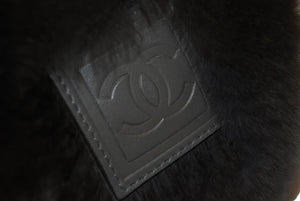 極美品 CHANEL シャネル スポーツライン 06A イヤーマフ ファー ココマーク ブラック グレー 中古 48340
