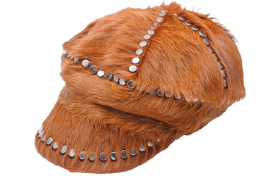 PRADA プラダ キャスケット 帽子 キャップ 1HC088 カーフファー コットン ラウンドスタッズ ブラウン サイズM 美品 中古 48341