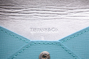極美品 TIFFANY&Co. ティファニー カードケース ティファニーブルー 名刺入れ 小物 シルバー金具 ロゴ レザー 中古 48391
