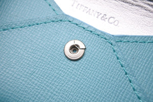 極美品 TIFFANY&Co. ティファニー カードケース ティファニーブルー 名刺入れ 小物 シルバー金具 ロゴ レザー 中古 48391