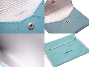 極美品 TIFFANY&Co. ティファニー カードケース ティファニーブルー 名刺入れ 小物 シルバー金具 ロゴ レザー 中古 48391