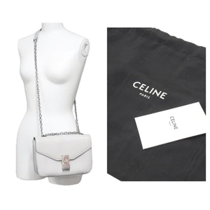 CELINE セリーヌ C ミディアム チェーン ショルダーバッグ グレー カーフスキン シルバー金具 187253BFB08GC 良好 中古 48394