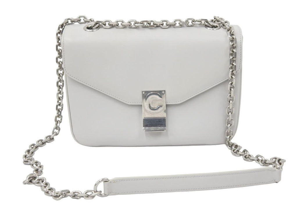 CELINE セリーヌ C ミディアム チェーン ショルダーバッグ グレー カーフスキン シルバー金具 187253BFB08GC 良好 中古 48394