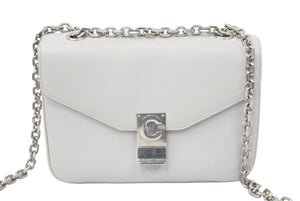 CELINE セリーヌ C ミディアム チェーン ショルダーバッグ グレー カーフスキン シルバー金具 187253BFB08GC 良好 中古 48394