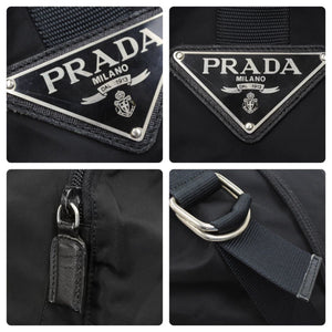 PRADA プラダ ワンショルダーバッグ 大型 巾着 △ロゴ ナイロン ブラック シルバー金具 美品 中古 48395