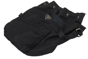 PRADA プラダ ワンショルダーバッグ 大型 巾着 △ロゴ ナイロン ブラック シルバー金具 美品 中古 48395