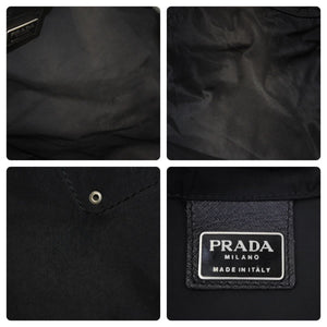 PRADA プラダ ワンショルダーバッグ 大型 巾着 △ロゴ ナイロン ブラック シルバー金具 美品 中古 48395