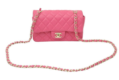 CHANEL シャネル ショルダーバッグ ピンク ラムスキン ミニマトラッセ ゴールド金具 22326992 中古 48403
