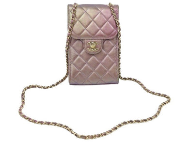 CHANEL シャネル チェーンショルダーバッグ マトラッセ ココマーク ラムスキン パープル ピンク 30番台 21年 美品 中古 48405