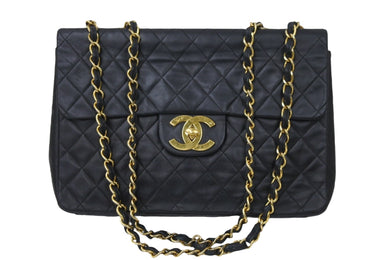 CHANEL シャネル デカマトラッセ34 Wチェーンショルダーバッグ 7番台 2001年代 ラムスキン ブラック 良品 中古 48413
