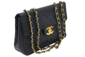 CHANEL シャネル デカマトラッセ34 Wチェーンショルダーバッグ 7番台 2001年代 ラムスキン ブラック 良品 中古 48413