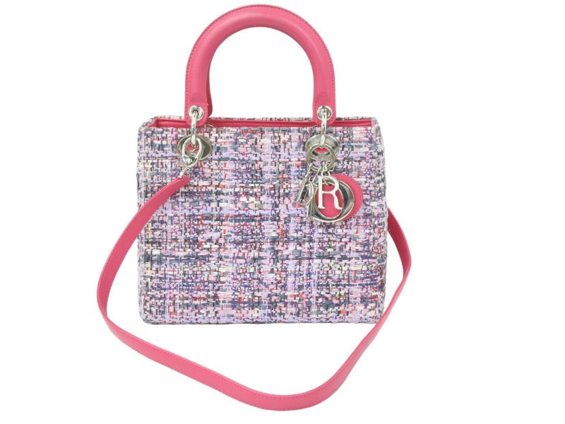 極美品 ChristianDior クリスチャンディオール レディディオール 2WAYショルダーバッグ メディアム M0550 ピンク 中古 48414