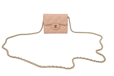 CHANEL シャネル ミニ マトラッセ チェーンショルダー コインケース ラムスキン ピンク ココマーク 31番台 財布 美品 中古 48416
