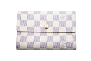 LOUISVUITTON ルイヴィトン 三つ折り財布 ポルトフォイユ アレクサンドラ ダミエ PVC ホワイト グレー ゴールド 美品 中古 48424
