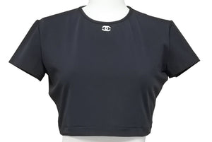 CHANEL シャネル 半袖Ｔシャツ チビT クロップド ココマーク PO5010VO3909 94305 95P ナイロン ブラック 42 美品 中古 48509