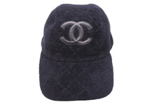 Load image into Gallery viewer, CHANEL シャネル キャップ マトラッセ パイルキャップ ココマーク コットン レザー ブラック S 美品 中古 48510