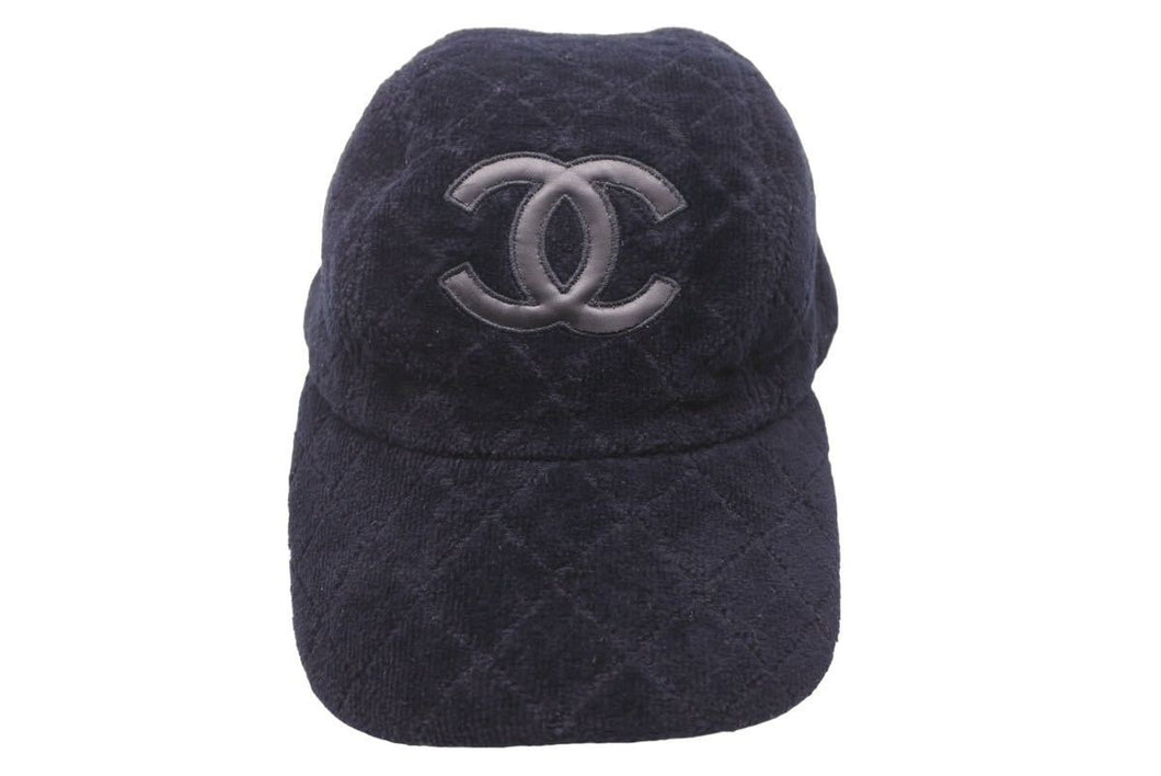 CHANEL シャネル キャップ マトラッセ パイルキャップ ココマーク コットン レザー ブラック S 美品 中古 48510
