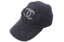 Load image into Gallery viewer, CHANEL シャネル キャップ マトラッセ パイルキャップ ココマーク コットン レザー ブラック S 美品 中古 48510